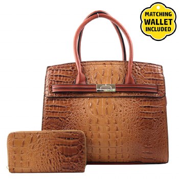 Fashion Faux Crocodile Handbag + Wallet