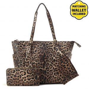 Fashion Faux Leather Leopard Bag + Wallet